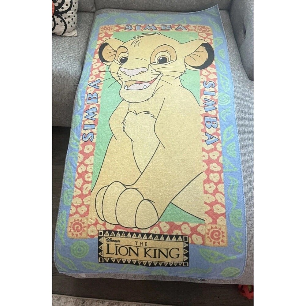 Vintage 90s Disney THE LION KING - Young Simba - BEACH TOWEL Size 55x27” Franco